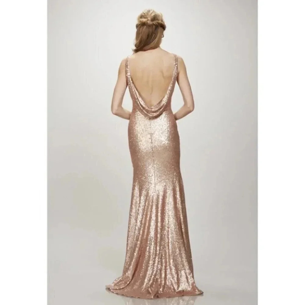 NWT Theia Gemma Sequin High-Neck Formal Max Dress Rose Gold 0 - Picture 5 of 10